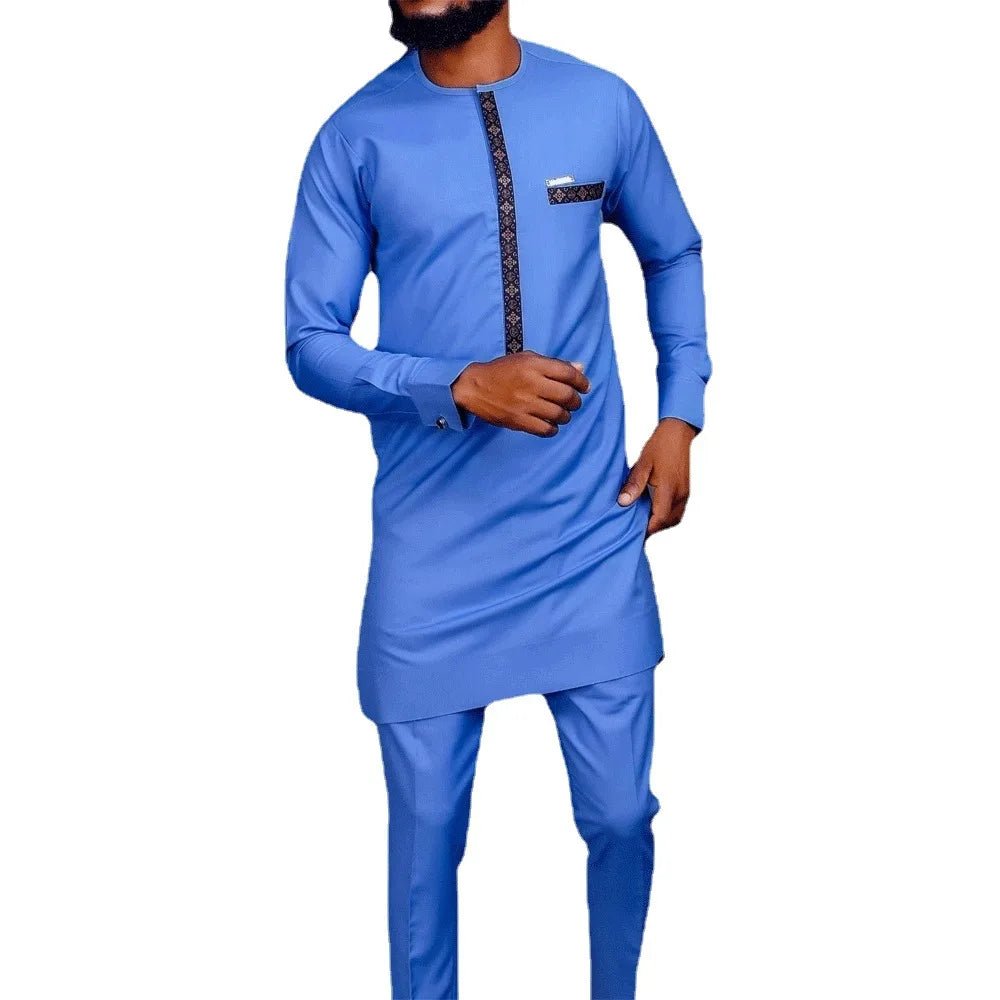 2 Piece African Clothes for Men Spring Autumn Africa Long Sleeve O - neck Black Top Pant Matching Sets Dashiki Africa Clothing - Free Delivery Worldwide only at Flexi Africa