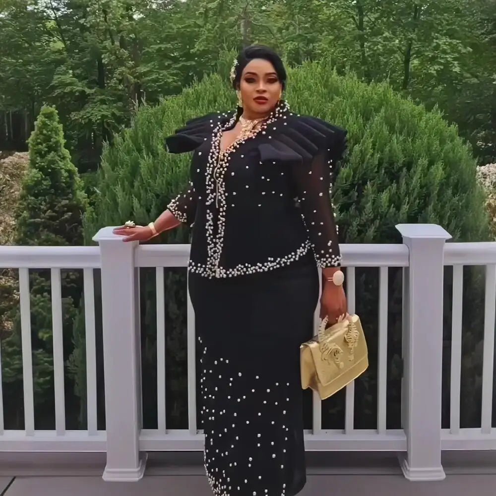 2024 african dresses for woman suit luxury women's elegant dress Mesh fabric women's clothing from turkey - Free Delivery Worldwide only at Flexi Africa