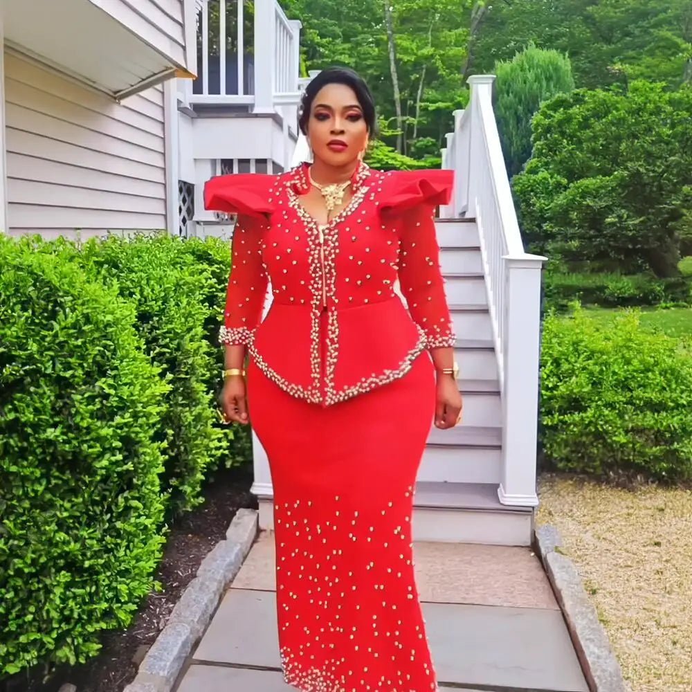 2024 african dresses for woman suit luxury women's elegant dress Mesh fabric women's clothing from turkey - Free Delivery Worldwide only at Flexi Africa