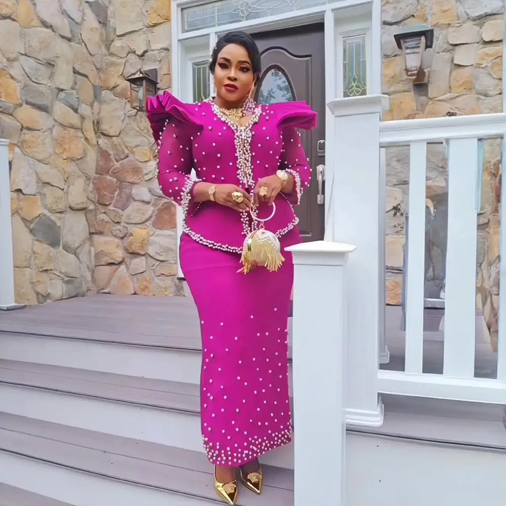 2024 african dresses for woman suit luxury women's elegant dress Mesh fabric women's clothing from turkey - Free Delivery Worldwide only at Flexi Africa