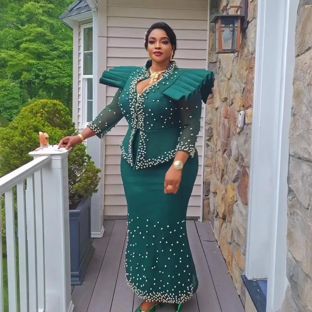 2024 african dresses for woman suit luxury women's elegant dress Mesh fabric women's clothing from turkey - Free Delivery Worldwide only at Flexi Africa