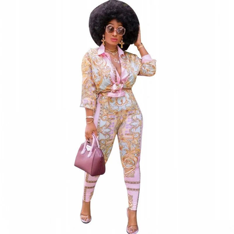 2PC African Pink Print Elastic Bazin Baggy Pants and Dashiki Suit Set - Free Delivery Worldwide only at Flexi Africa