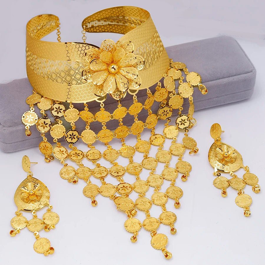 2PC Ethiopian Jewelry Set for Women – Gold - Tone Necklace & Earrings - Free Delivery Worldwide only at Flexi Africa