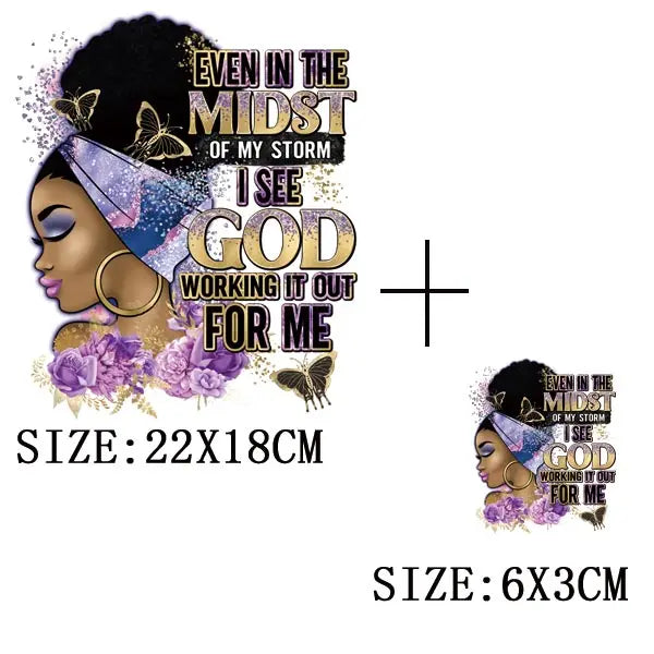 Black Queen Iron - On Heat Transfer: Glitter African Lady Applique for T-Shirts, Hoodies, and Clothing - Free Delivery Worldwide only at Flexi Africa