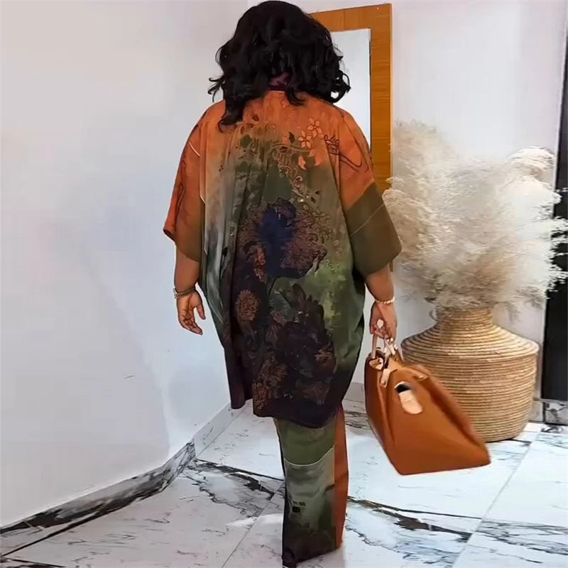 Plus Size African 2PC Set for Women – Dashiki Print Top & Pants Outfit