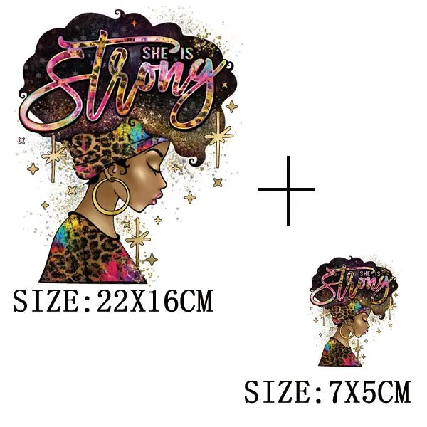 Black Queen Iron - On Heat Transfer: Glitter African Lady Applique for T-Shirts, Hoodies, and Clothing - Free Delivery Worldwide only at Flexi Africa