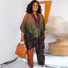 Plus Size African 2PC Set for Women – Dashiki Print Top & Pants Outfit
