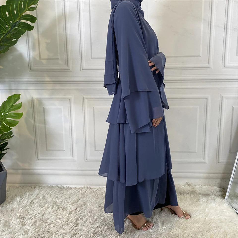 Luxury Chiffon Open Abaya Layered Kaftan for Women – Elegant Robe and Fashionable Caftan Dress - Free Delivery Worldwide only at Flexi Africa