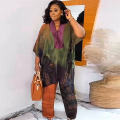 Plus Size African 2PC Set for Women – Dashiki Print Top & Pants Outfit
