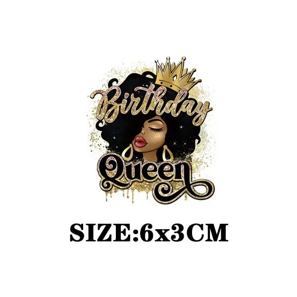 Black Queen Iron - On Heat Transfer: Glitter African Lady Applique for T-Shirts, Hoodies, and Clothing - Free Delivery Worldwide only at Flexi Africa