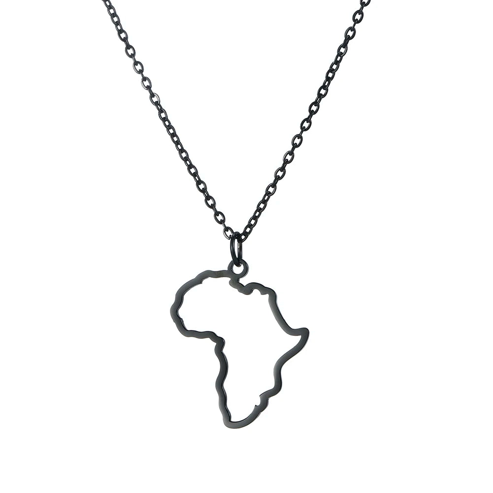 My Shape African Map & Heart Pendant Necklace – Unisex Stainless Steel Choker Chain Jewelry