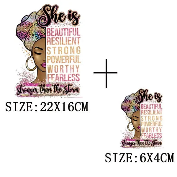 Black Queen Iron - On Heat Transfer: Glitter African Lady Applique for T-Shirts, Hoodies, and Clothing - Free Delivery Worldwide only at Flexi Africa