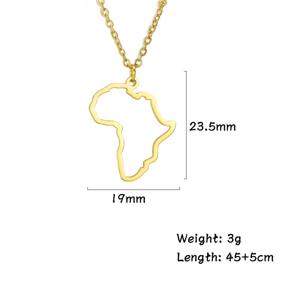 My Shape African Map & Heart Pendant Necklace – Unisex Stainless Steel Choker Chain Jewelry