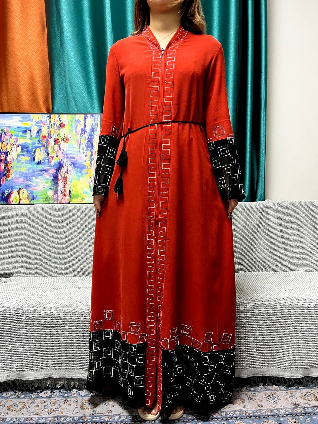 Abayas Chiffon Pure Chains Diamonds Loose Fit Femme Robe Caftan With Turban - Flexi Africa Free Delivery www.flexiafrica.com