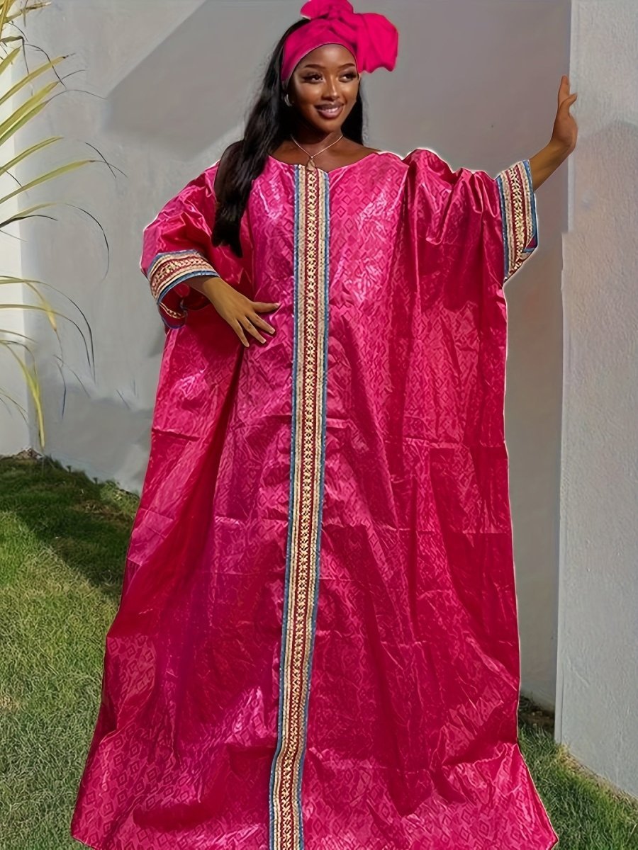 African Bazin Riche Long Dress with Scarf, Swiss Voile Lace Dashiki Gown, Traditional Women'S Party Attire. - Free Delivery Worldwide only at Flexi Africa