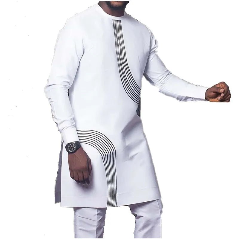 African Clothes Men Fashion Summer Dashiki Traditional Long Sleeve White Shirts African Clothing - Flexi Africa - Flexi Africa offers Free Delivery Worldwide - Vibrant African traditional clothing showcasing bold prints and intricate designs