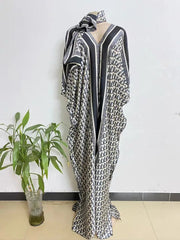 African Dashiki Beaded Maxi Dress: Vintage Long Sleeve Abaya Gown for Women - Elegant Party Wear - Flexi Africa - Free Delivery Worldwide only at www.flexiafrica.com