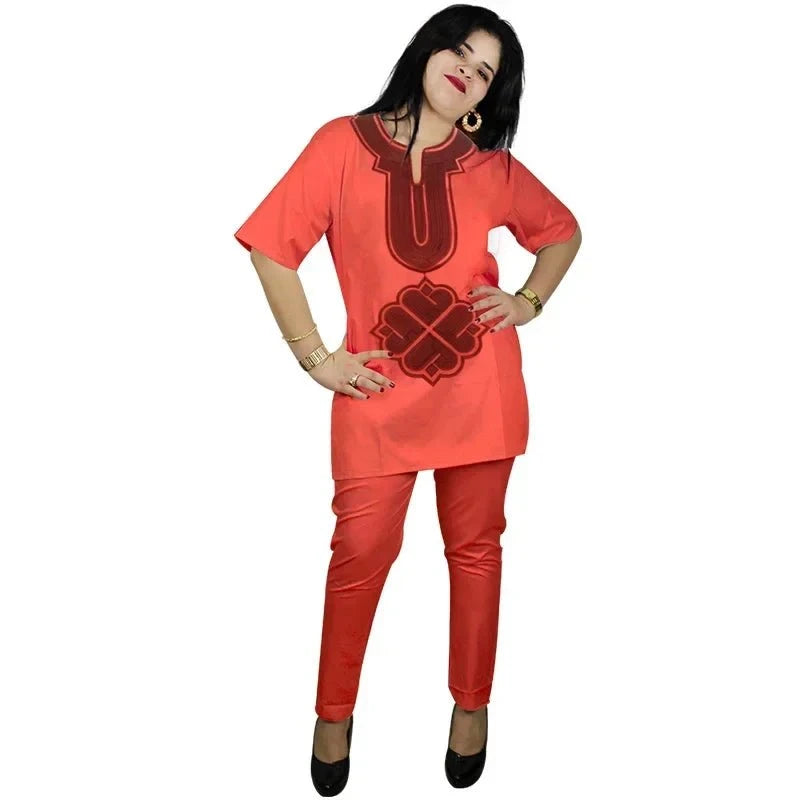 African Dress For Woman Soft Material Emboridery Design Top And Pants - Free Delivery Worldwide only at Flexi Africa