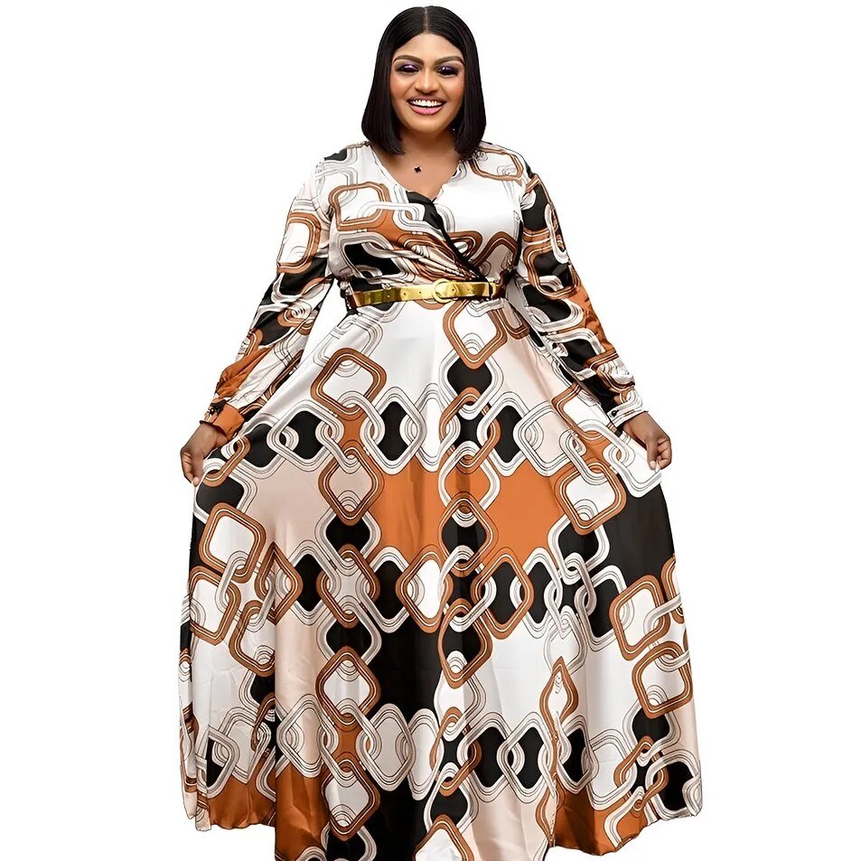 African Dresses For Women Elegant Polyester Long Maxi Dress - Flexi Africa - Flexi Africa offers Free Delivery Worldwide - Vibrant African traditional clothing showcasing bold prints and intricate designs