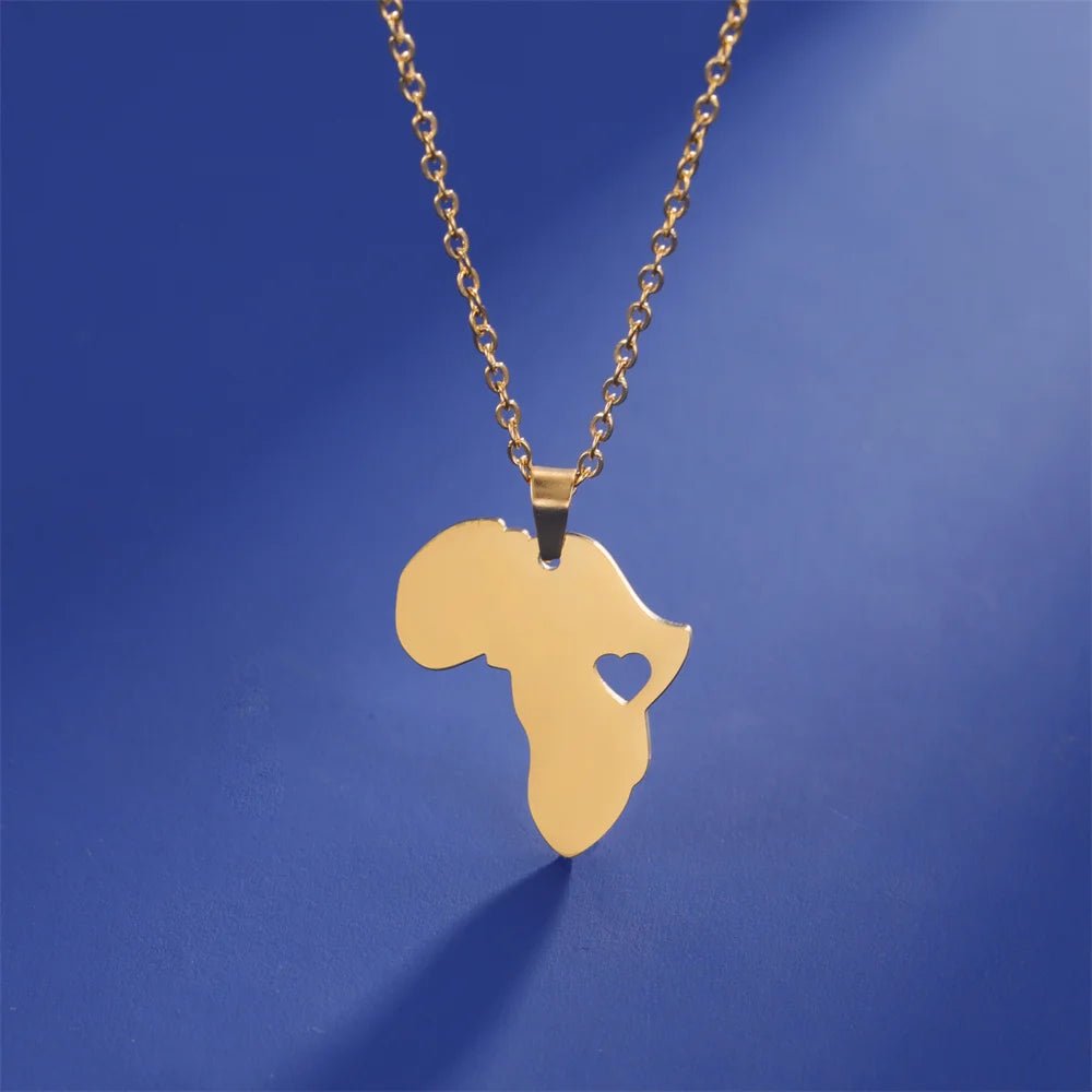 African Heart Stainless Steel Necklace: Symbolic South Africa Map Pendant - Flexi Africa - Flexi Africa offers Free Delivery Worldwide - Vibrant African traditional clothing showcasing bold prints and intricate designs