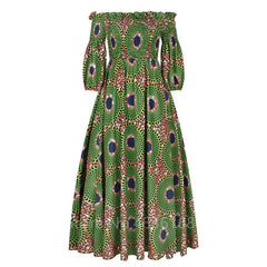 African National Print Party Dress Women Casual Sexy Slash - neck Lady Maxi Dress New Vintage Long - sleeved Loose Elegant Dresses - Free Delivery Worldwide only at Flexi Africa