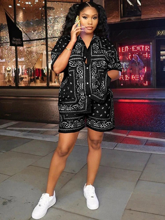 African Print Elastic Bazin 2PC for Women - Baggy Shorts and Dashiki Famous Suit with Rock Style Outfit for Ladies - Free Delivery Worldwide only at Flexi Africa