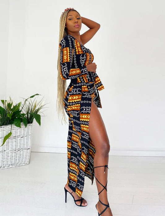 African Print Madina Slit Skirt & Top - Free Delivery Worldwide only at Flexi Africa