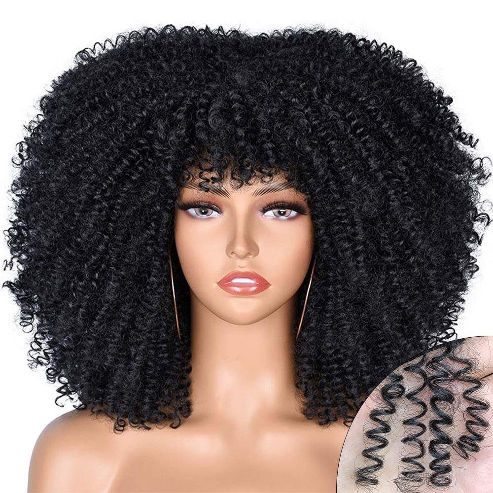 Afro Kinky Wig 14" with Bangs for Black Women - Perfect for Cosplay and Natural Hair Looks - Free Delivery Worldwide only at Flexi Africa