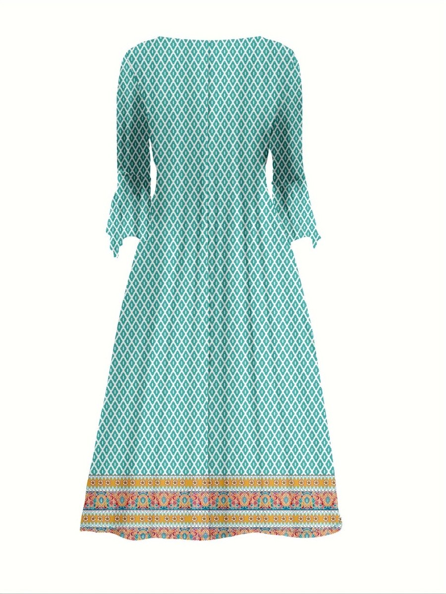 All Over Printed Ethnic Style Dress, Casual Long Sleeve Dress, Women's Clothing - Free Delivery Worldwide only at Flexi Africa