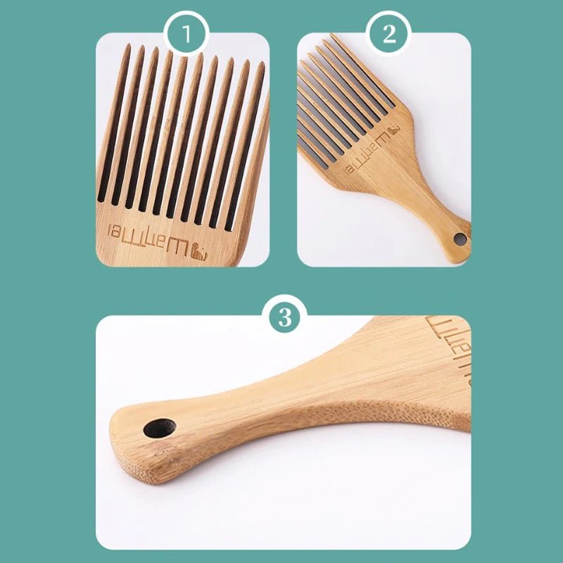 Anti-Static Natural Bamboo Hair Pick Comb - Long Tooth Detangling and Scalp Massage for Afro Hair Styling - Flexi Africa