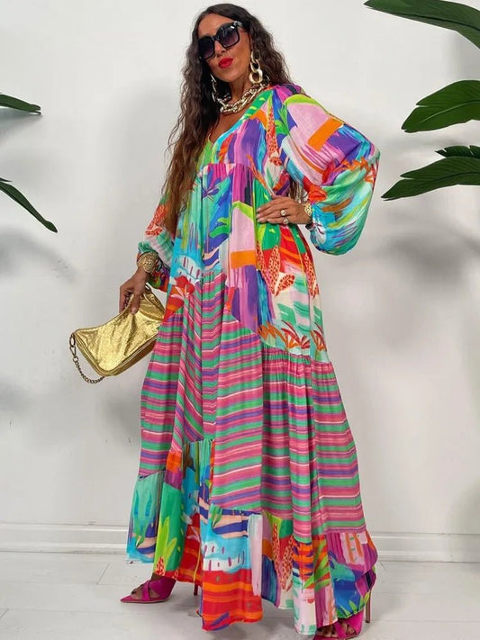 Autumn New African Dresses For Women Vetement Femme Dashiki Abaya Print Maxi Dress Africa Clothes Dashiki Ankara Dresses - Free Delivery Worldwide only at Flexi Africa