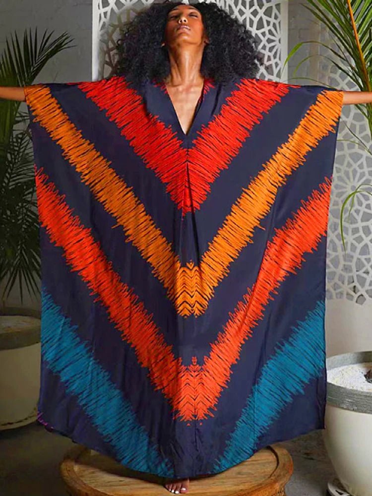 Batwing Sleeve Dashiki African Maxi Dress Loose Fit Robes - Flexi Africa - Flexi Africa offers Free Delivery Worldwide - Vibrant African traditional clothing showcasing bold prints and intricate designs