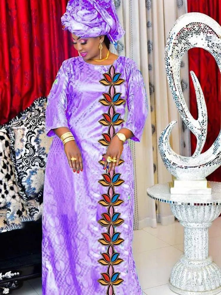 Bazin Riche Brode Traditional African Dress: Perfect Birthday and Wedding Attire for Women - Flexi Africa - Free Delivery Worldwide only at www.flexiafrica.com