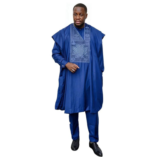 Bazin Riche Embroidered Long Sleeve Top: Authentic African Men's Attire - Flexi Africa - Free Delivery www.flexiafrica.com