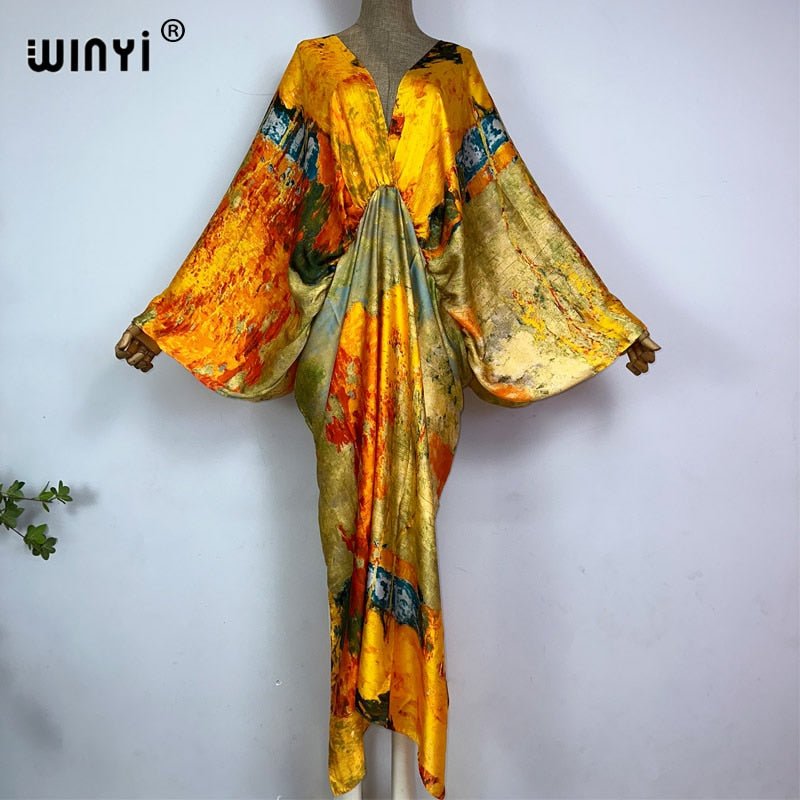 Bohemian Elegance: Silk Rayon Maxi Beach Dress with Hand-Rolled Feel - Flexi Africa - Free Delivery www.flexiafrica.com