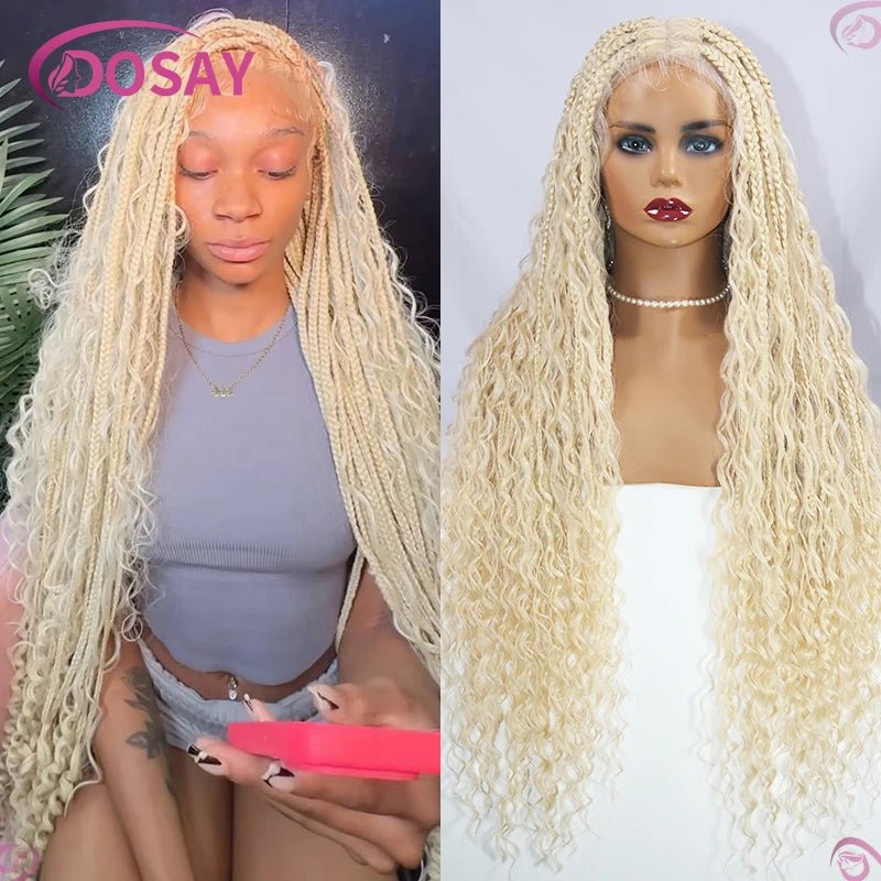 Boho Wig Braid African Synthetic Curly Wigs Full Lace Front Braided Wigs For Black Women Knotless Box Braids Lace Wigs - Free Delivery Worldwide only at Flexi Africa