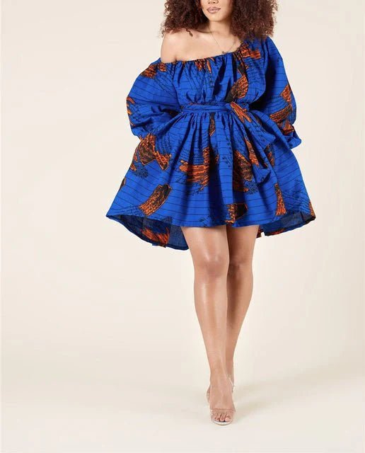 Bold and Beautiful African Print Off - Shoulder Mini Dress - Free Delivery Worldwide only at Flexi Africa