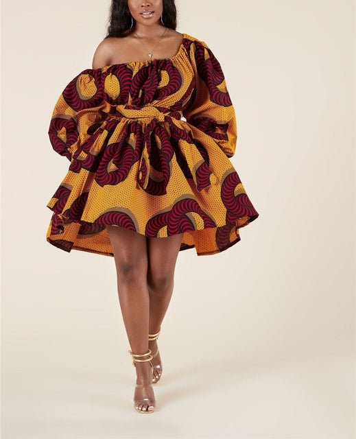 Bold and Beautiful African Print Off-Shoulder Mini Dress -  Flexi Africa offers Free Delivery Worldwide - Vibrant African.