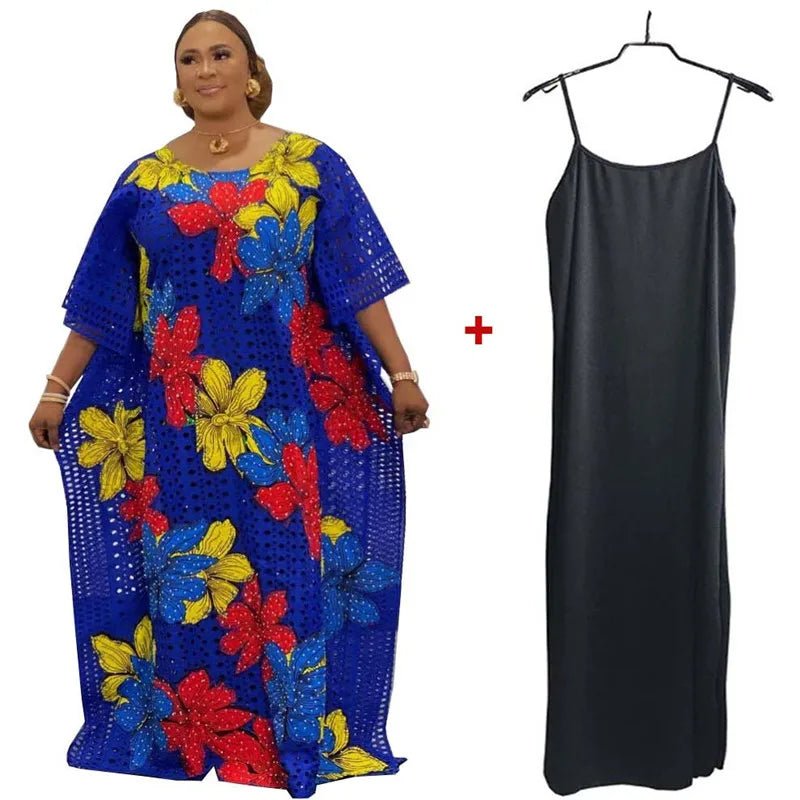 Chic African Bazin Riche Dresses: Effortlessly Elegant Women's Casual Maxi Dress - Flexi Africa - Flexi Africa offers Free Delivery Worldwide - Vibrant African traditional clothing showcasing bold prints and intricate designs