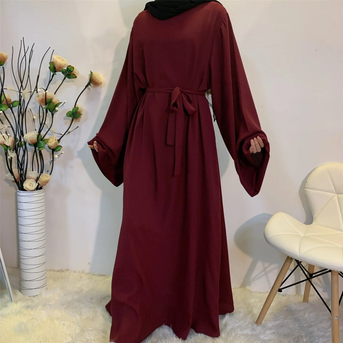 Chic and Modest: Muslim Fashion Hijab Dubai Abaya Long Dresses with Sashes for Women - Free Delivery Worldwide only at Flexi Africa