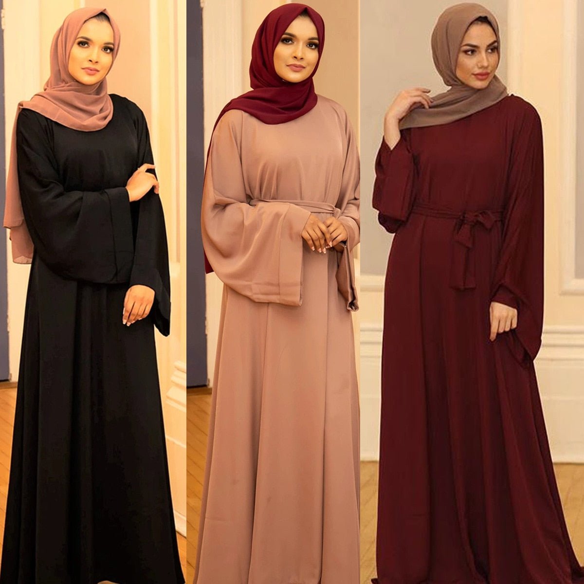 Chic and Modest: Muslim Fashion Hijab Dubai Abaya Long Dresses with Sashes for Women - Free Delivery Worldwide only at Flexi Africa