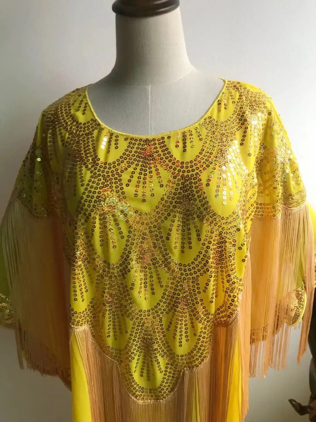 Dashiki Abaya: Timeless African Elegance in Chiffon with Tassel Sequins - Flexi Africa - Flexi Africa offers Free Delivery Worldwide - Vibrant African traditional clothing showcasing bold prints and intricate designs