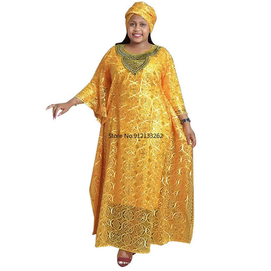 Dashiki African Dresses for Women Spring Summer African Women Blue Yellow O - neck Long Dress Inner and Headtie African Clothes - Free Delivery Worldwide only at Flexi Africa