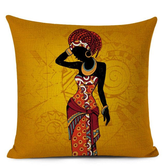 Decorative Cushion Case for Sofa and Home Décor featuring Ethnic Woman in Linen Color Cloth - Flexi Africa - Free Delivery