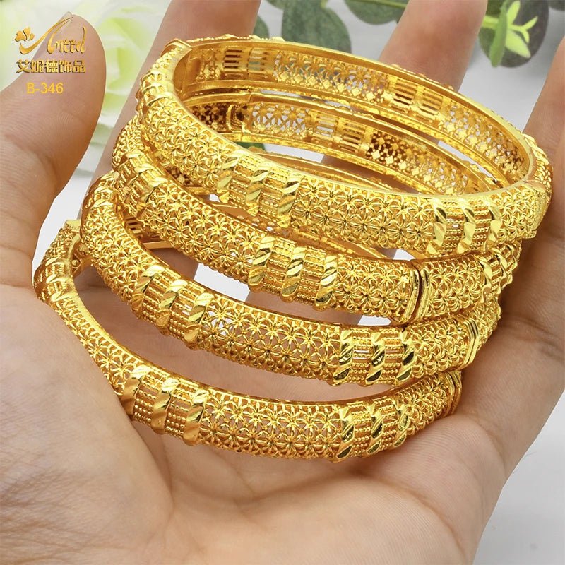 Designer African Bracelet: 24K Gold-Colored Bangles for Women, Luxury Wedding Jewelry - Flexi Africa - www.flexiafrica.com