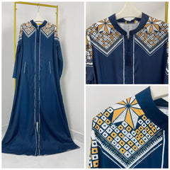 Elegant Allure: Sophisticated Chiffon Robe with Unique Diamond Print, Stylish Collar, and Decorative Tassel Zip Detail - Flexi Africa - Flexi Africa offers Free Delivery Worldwide - Vibrant African traditional clothing showcasing bold prints and intricate designs