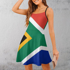 Elegant and Exotic Gown Inspired by South African Flag: A Unique Suspender Dress Blending Modern Styles - Flexi Africa - Flexi Africa offers Free Delivery Worldwide - Vibrant African traditional clothing showcasing bold prints and intricate designs