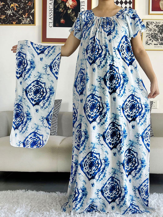 Ethnic Chic: African Inspired Tie-Dye Abaya Dress with Floral Prints and Loose Fit - Perfect for Summer - Flexi Africa