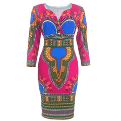 Ethnic Print V-neck Dress: Stylish Package Hip Skirt with A-line Silhouette - Women's Fashion - Flexi Africa