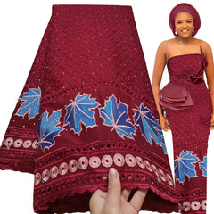 Exquisite Nigerian Party Stone Embroidery Gown: Fashion's 100% Cotton Voile Lace Fabric 2.5 Yards - Flexi Africa